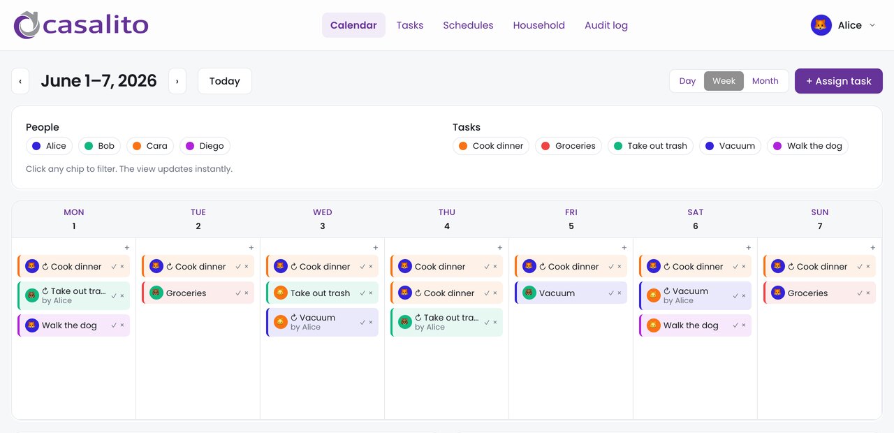 Calendar week view showing assigned tasks per person