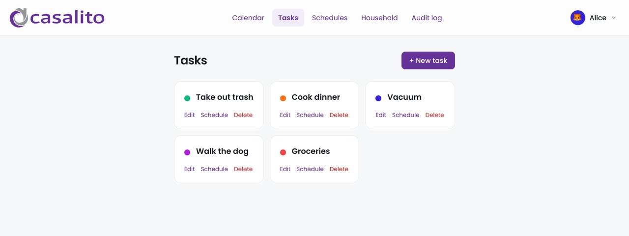 Tasks list with color-coded task tiles